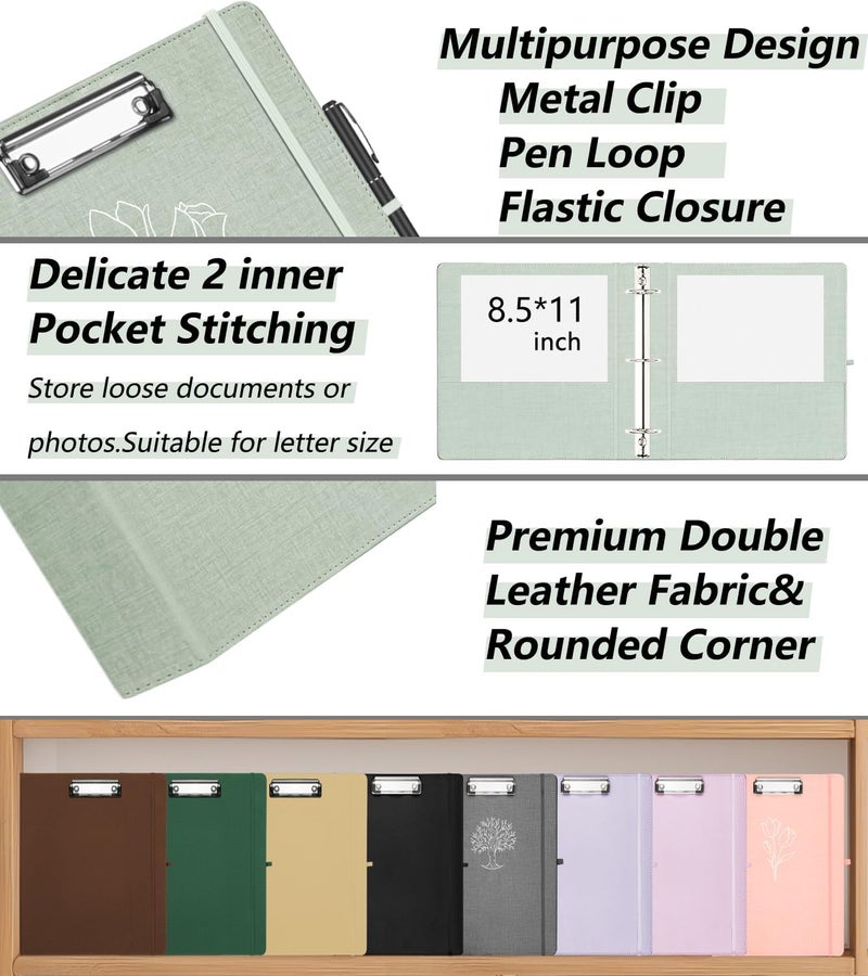 BVSSX 2 Inch 3 Ring Linen Binder Organizer, Three Ring Binders with Clipboard, Plastic Folder, 5-Tabs Pocket Dividers with Sticker Labels, Pen Loop, Elastic Strap (Sauge, Letter Size) - Image 4